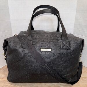 Juicy Couture Black Faux Leather Word Play Weekender Travel Duffle Luggage Bag